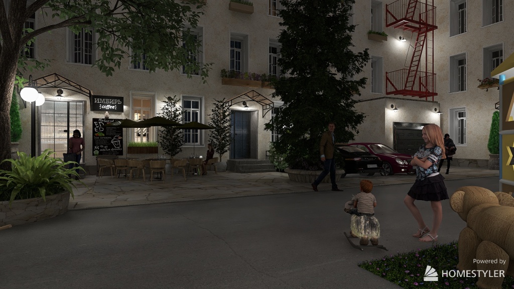 Improvement of the courtyard  commercial premisesround floor 3d design renderings