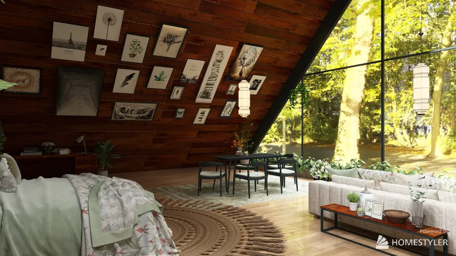 A-frame cabin in the woods 3d design renderings