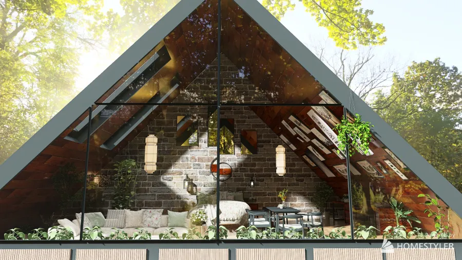 A-frame cabin in the woods 3d design renderings