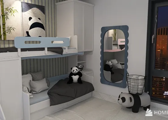 Panda Themed Childs Room  Design Rendering