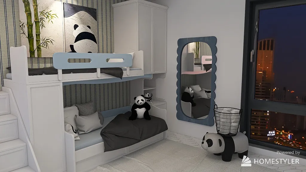 Panda Themed Childs Room 3d design renderings