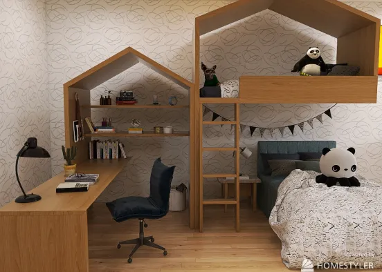 iLove Panda Bedroom Design Rendering