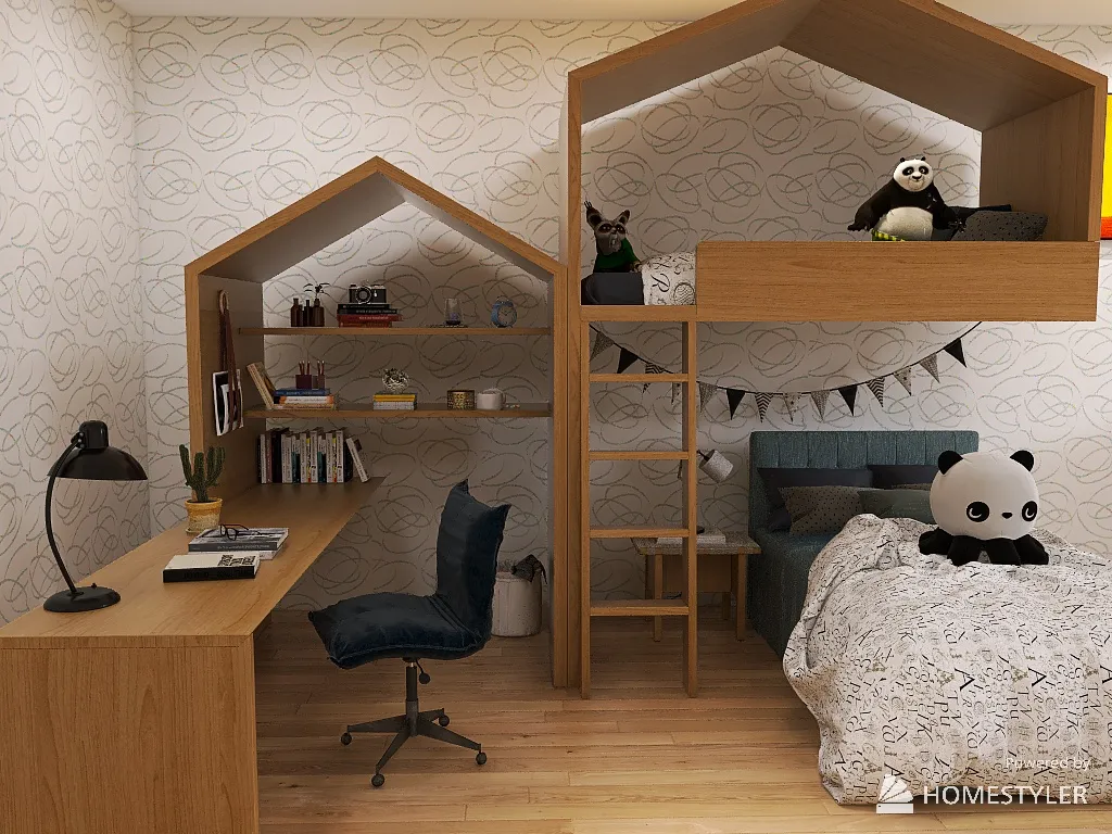 iLove Panda Bedroom 3d design renderings