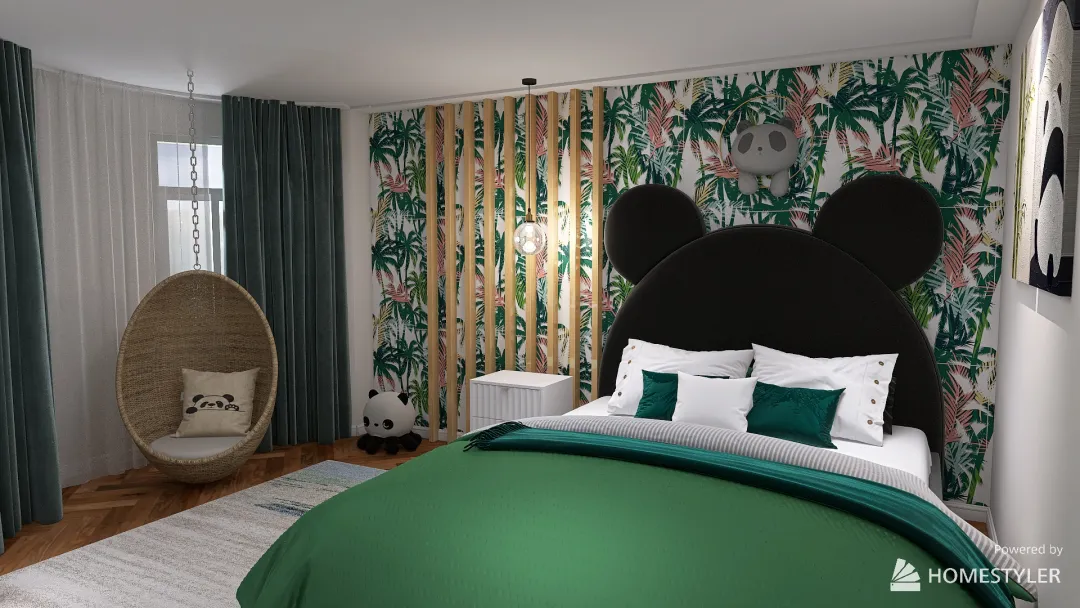 Panda Themed Teenager Room 3d design renderings