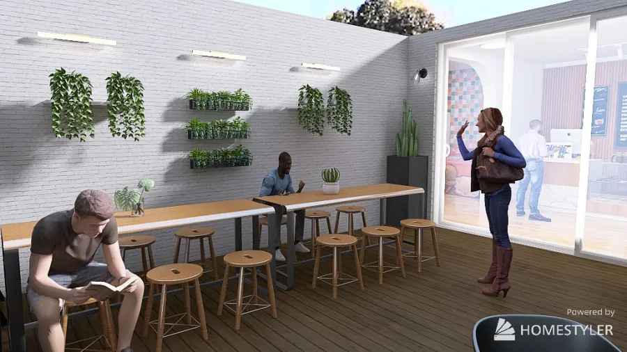 Cafeteria  y mini-supermercado en barrio residencial 3d design renderings