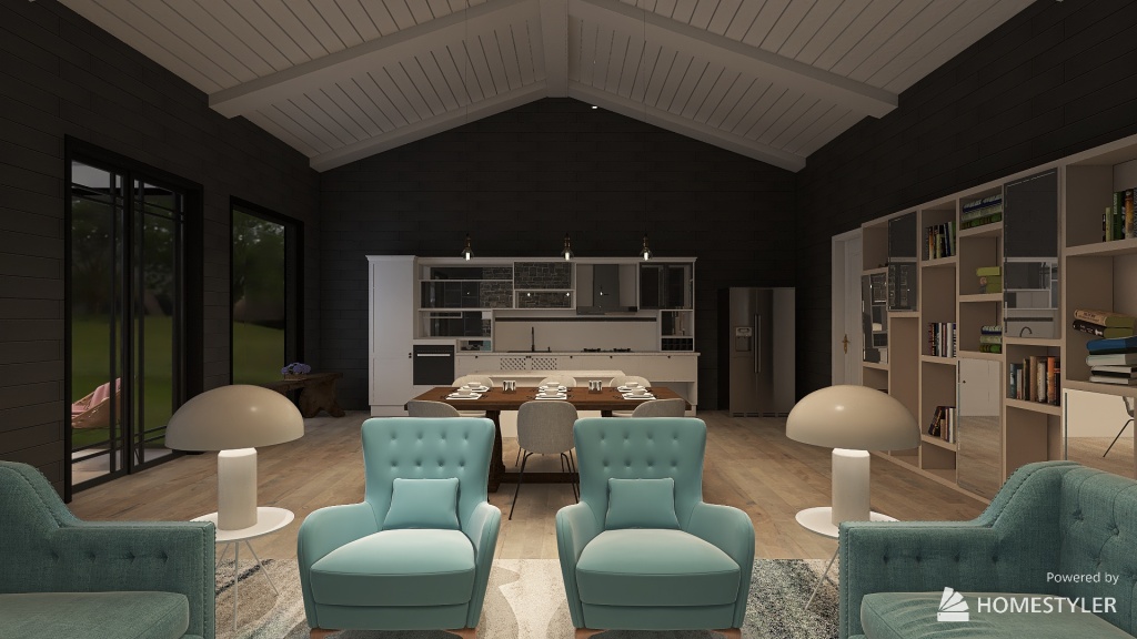 Dark Wood Living 3d design renderings