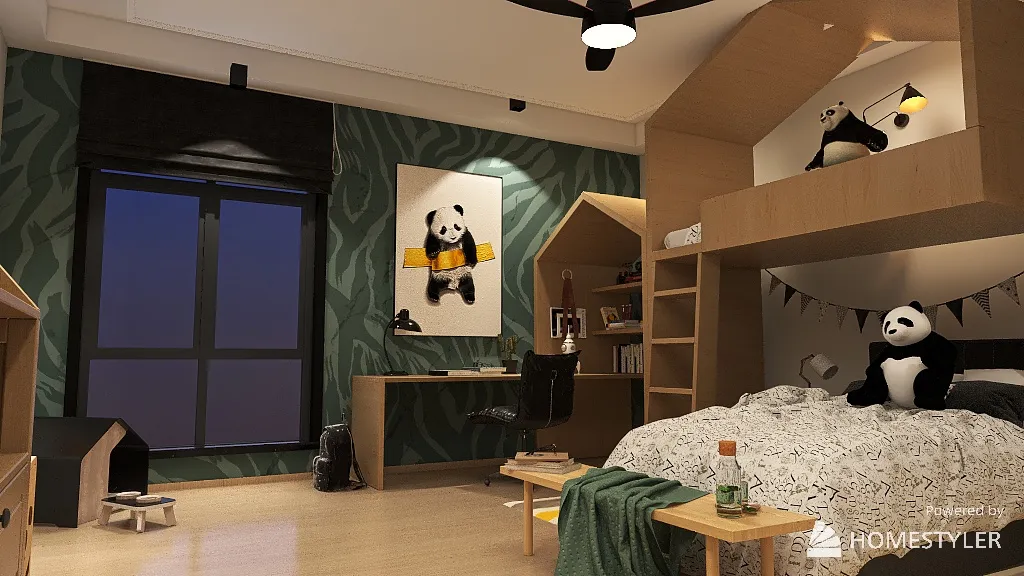 Panda themed room 3d design renderings