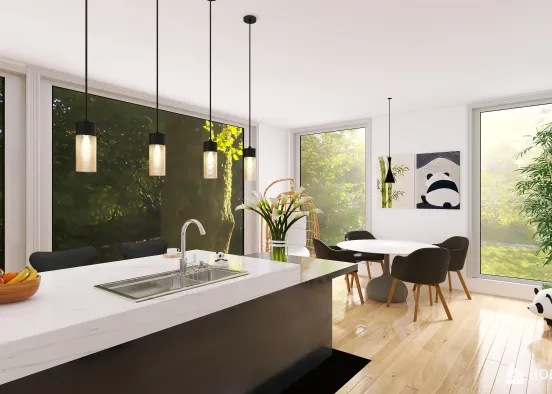 Panda Inspired Kitchen by Rachel Design Rendering