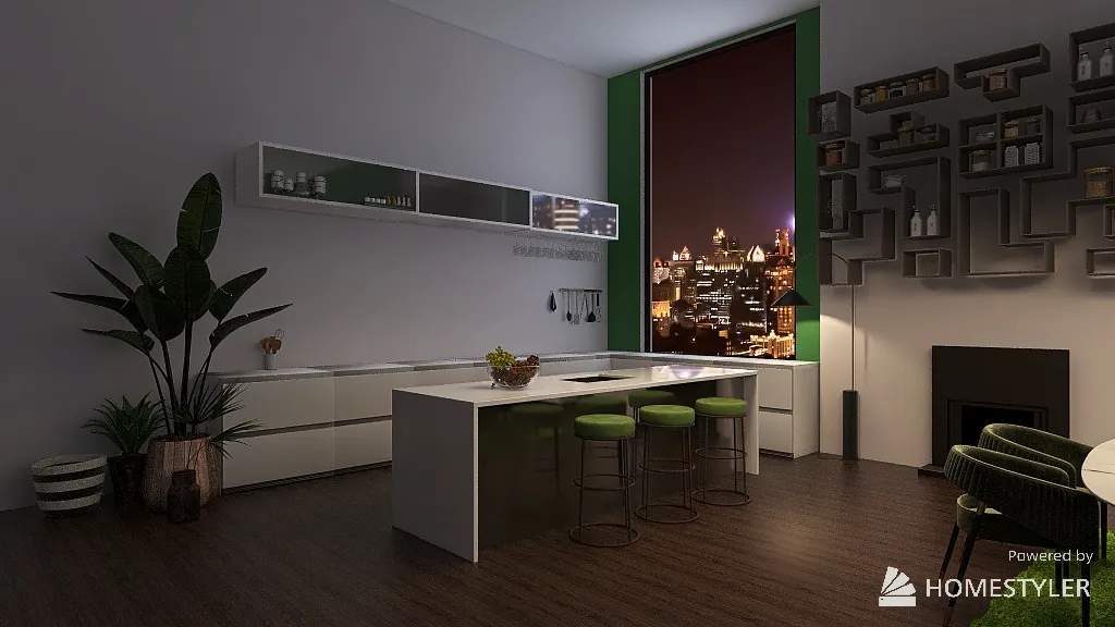 Cozy green apartment 3d design renderings