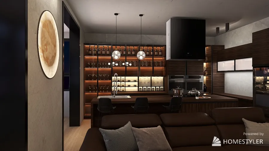 Living room and bar 3d design renderings