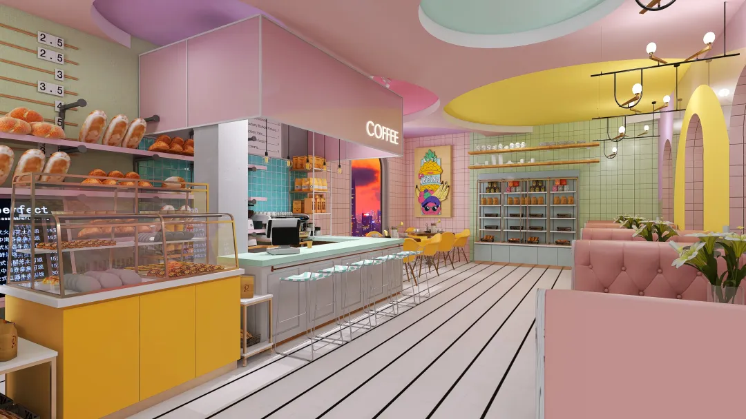 Pastel Cafe 3d design renderings
