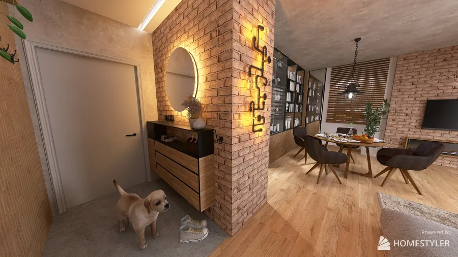 Salon z aneksem kuchennym 3d design renderings