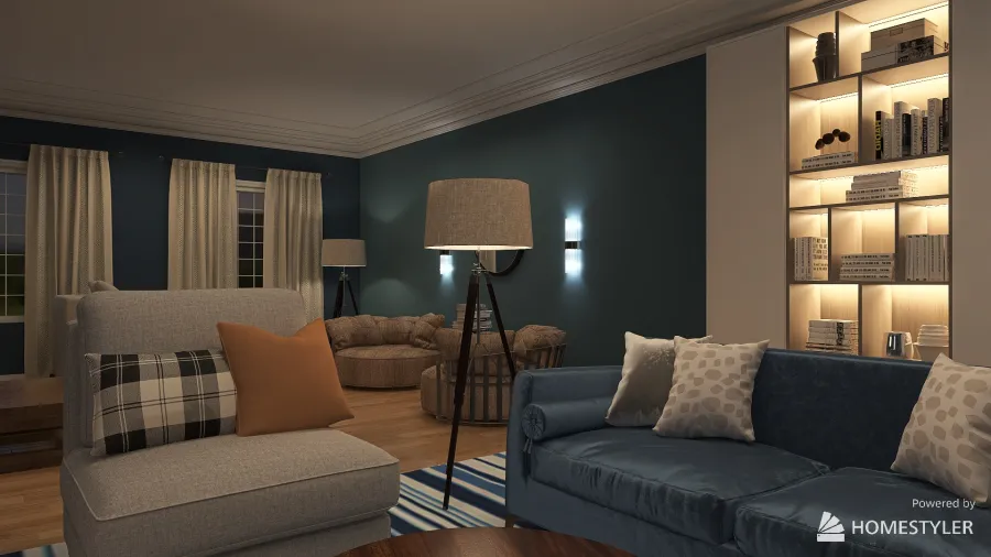 Traditional Blue Family Room 2023 3d design renderings