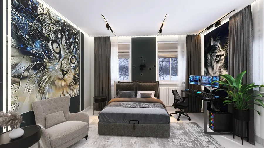 комната Череповец кровать у окна 3d design renderings
