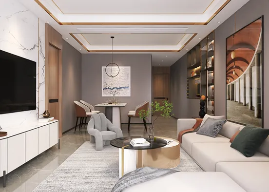 # Light Luxury Lounge and Dining Room Design Rendering