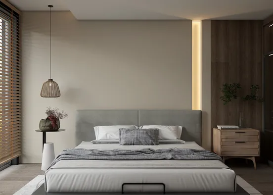 # Wabi-Sabi Living and Bedroom Design Rendering