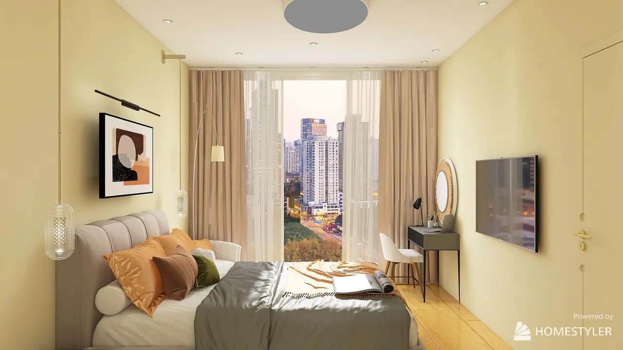 Bedroom in Moscow City 3d design renderings