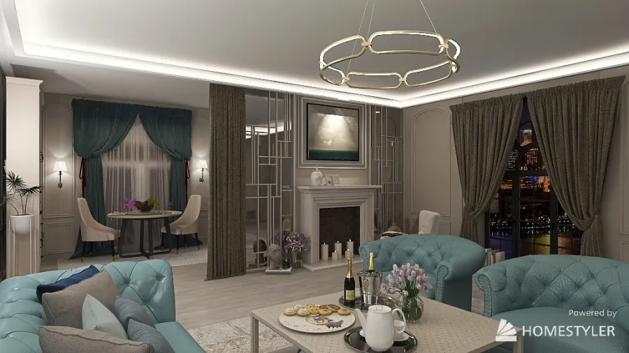 Living area in the neoclassic. 3d design renderings