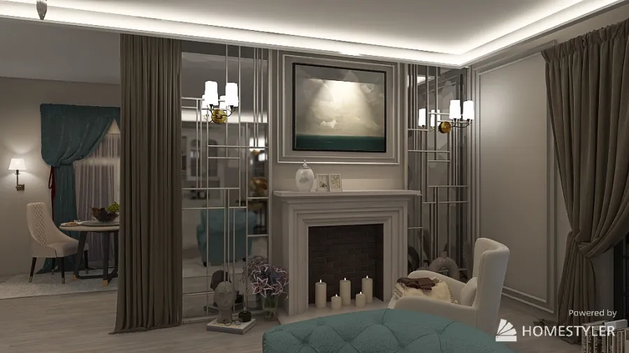 Living area in the neoclassic. 3d design renderings