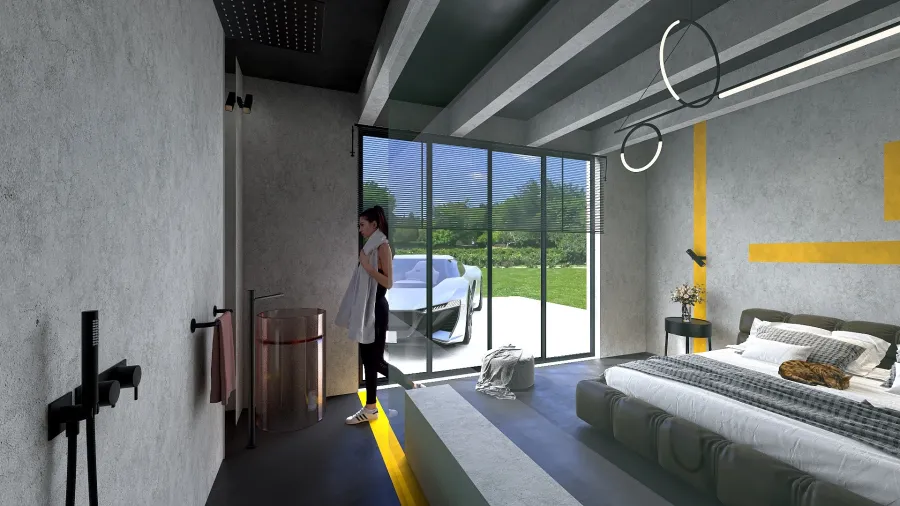 living room made of concrete 3d design renderings