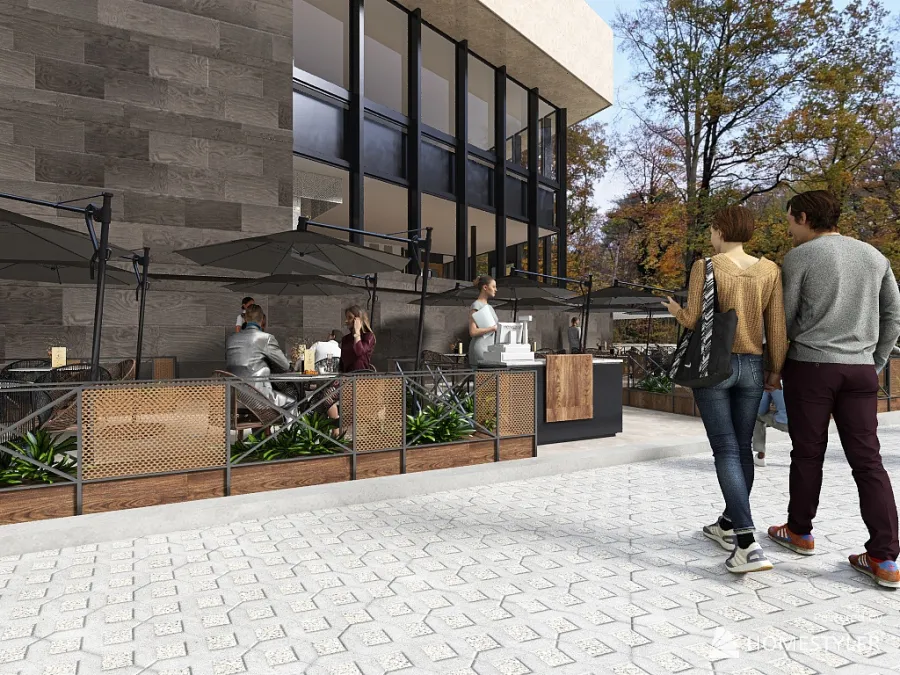 Cafe in Midcentury Modern Style at Karlovy Vary, Czech Republic 3d design renderings