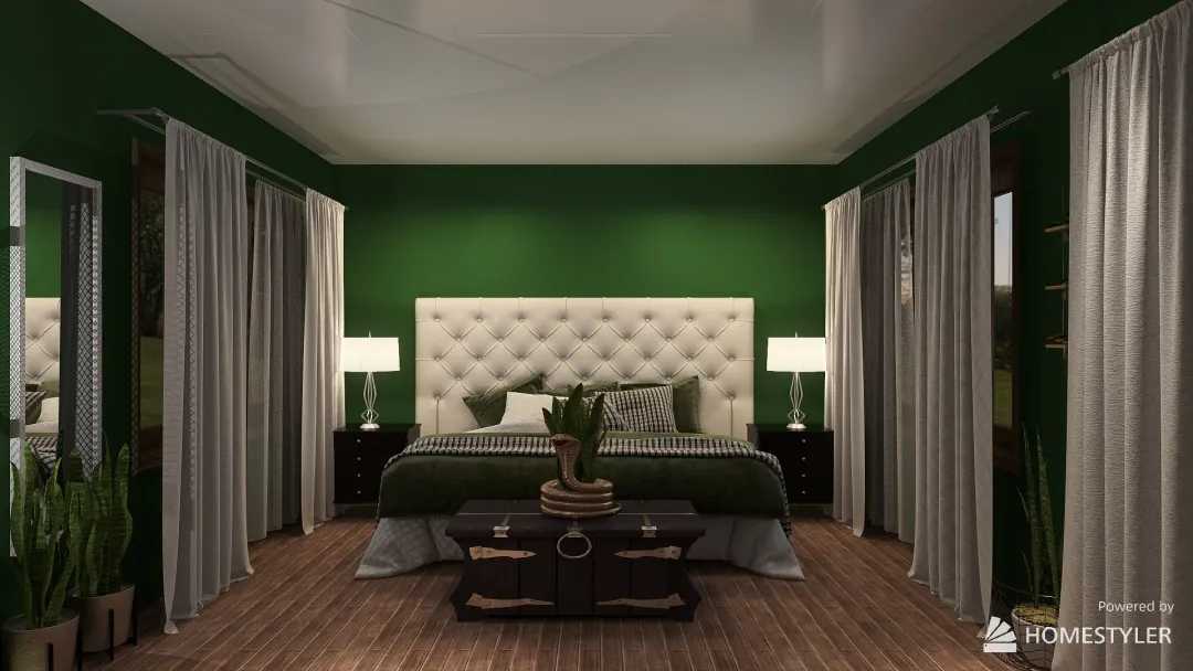 Slytherin Inspired Bed & Living 3d design renderings