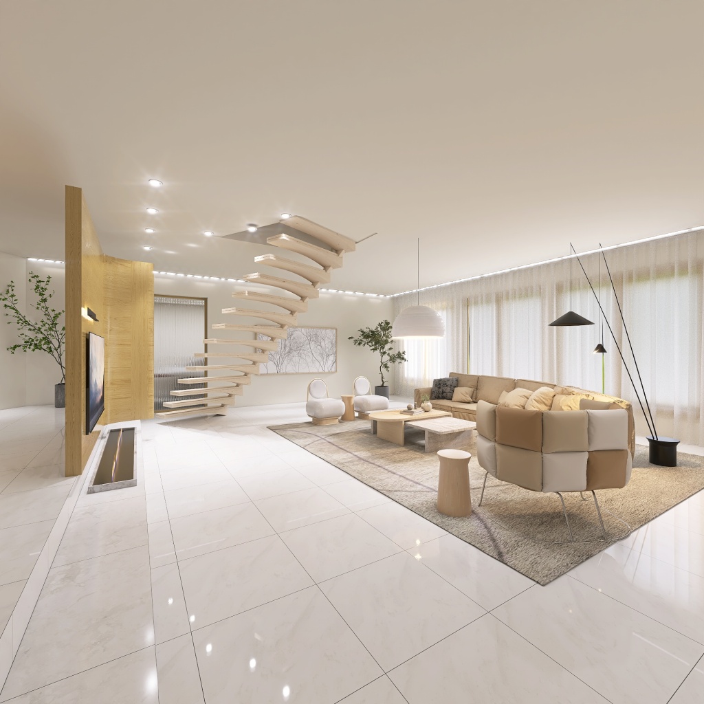 Living Room with study 3d design renderings