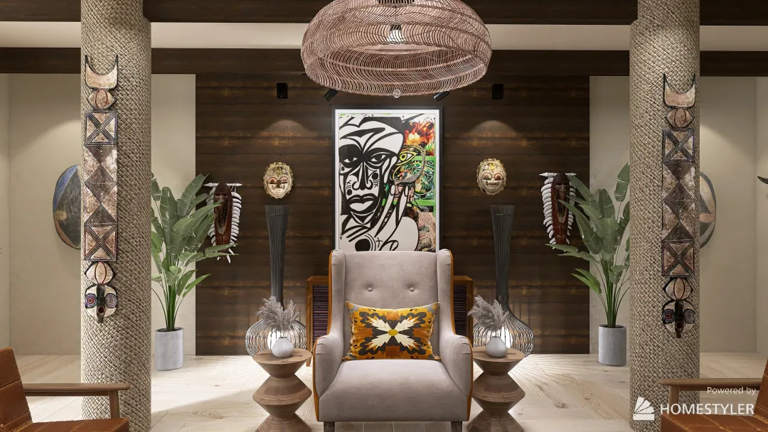 African style living room 3d design renderings