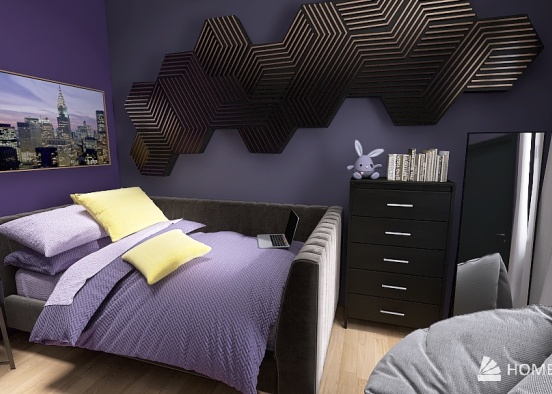 Purple Streamer Bedroom Design Rendering