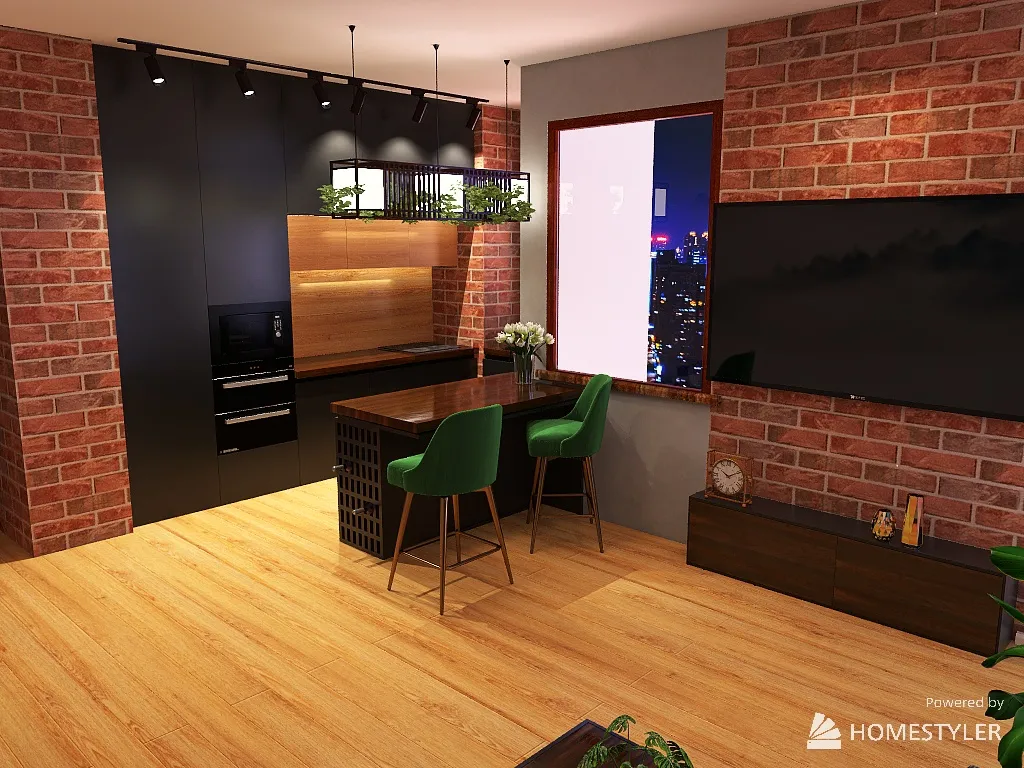 Kuchnia, korytarz, salon - wariant II 3d design renderings