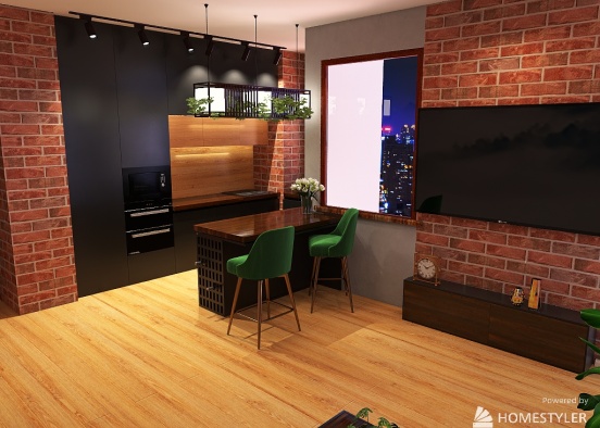 Kuchnia, korytarz, salon - wariant II Design Rendering