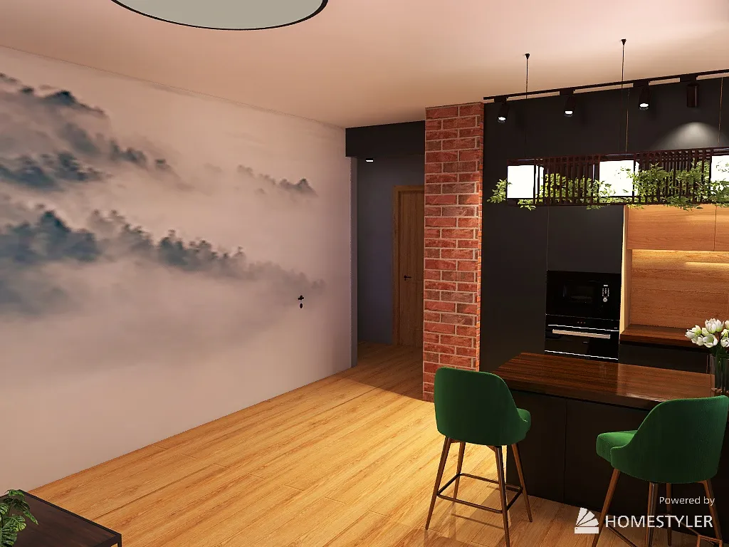 Ostateczna_ Kuchnia, korytarz, salon - wariant 5 3d design renderings