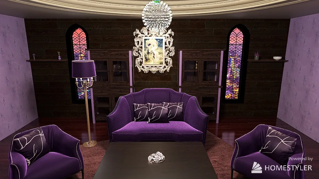 Purple Living Room 3d design renderings
