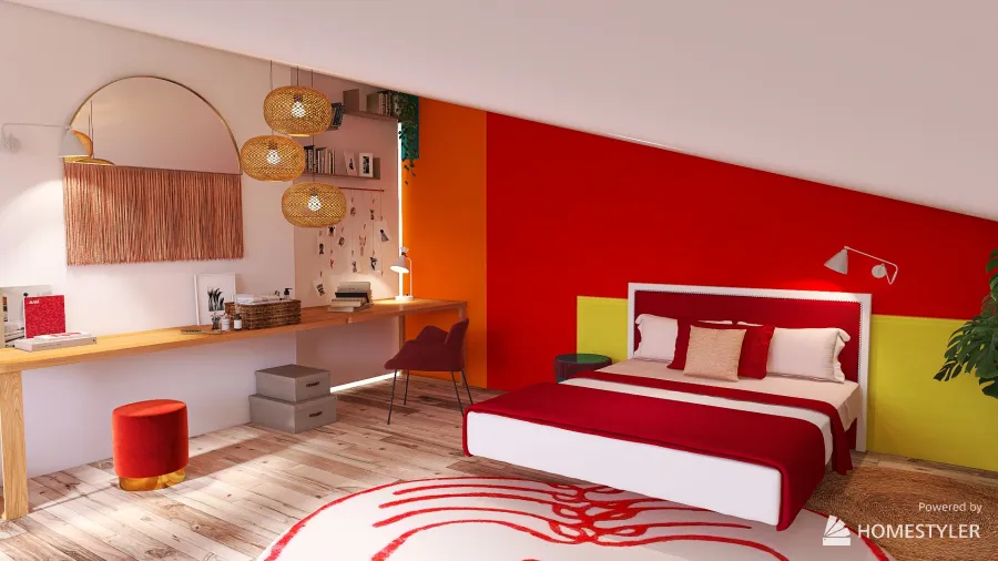 Bedroom teen magenta 3d design renderings
