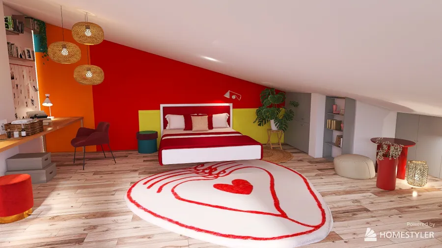 Bedroom teen magenta 3d design renderings