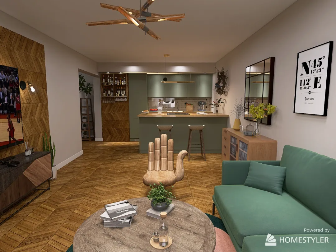Living room for a single parent 3d design renderings