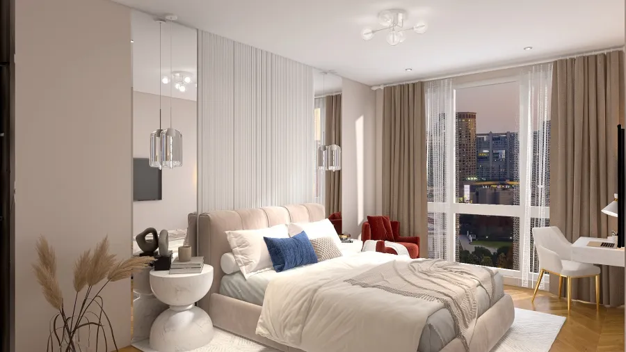 Beige bedroom 3d design renderings