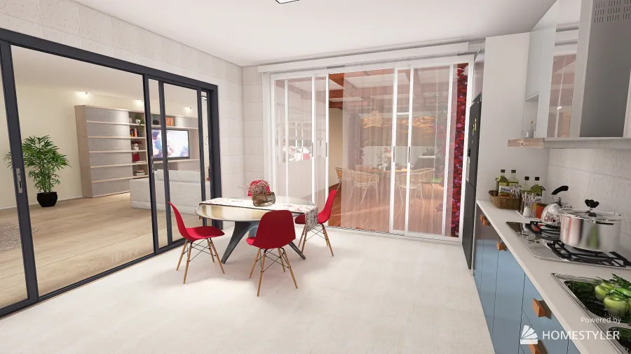 salon ,comedor,cocina y terraza 3d design renderings