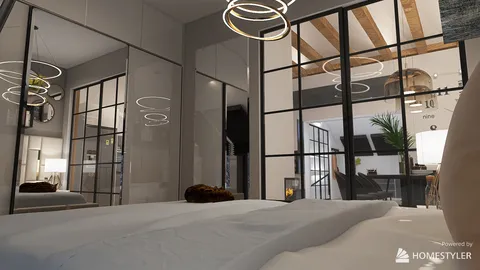modern bedroom with sleek furniture arrangement showcasing a minimalist aesthetic, featuring smart furniture layout by Homestyler's interior design tools
