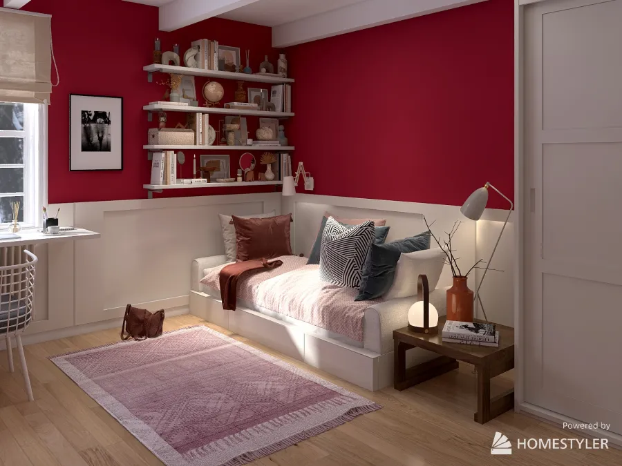 Girl's magenta bedroom 3d design renderings