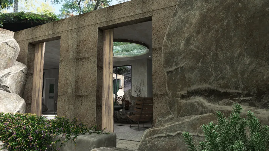 Cave inspired living 3d design renderings