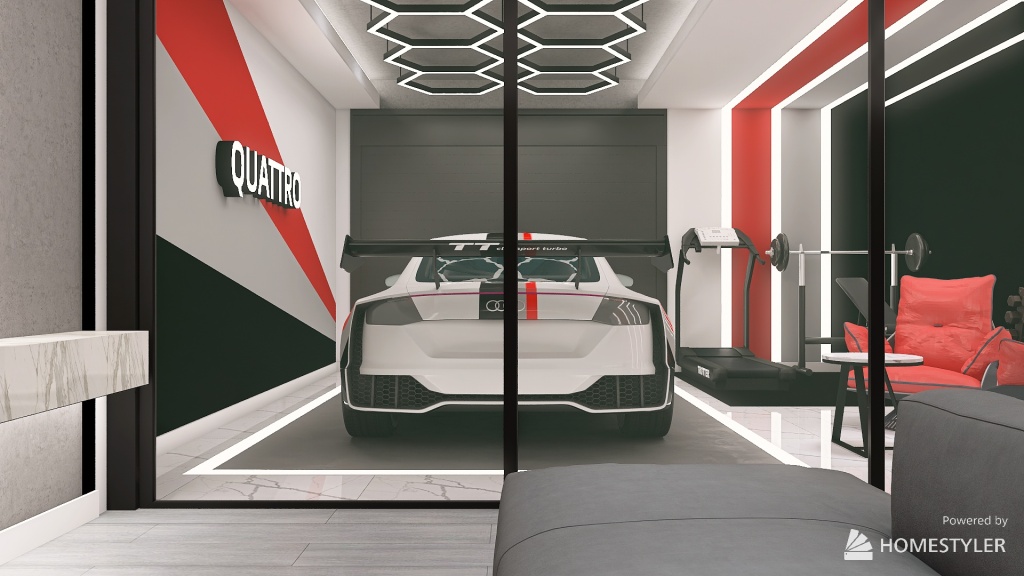 Garage with living room and private gym! 3d design renderings