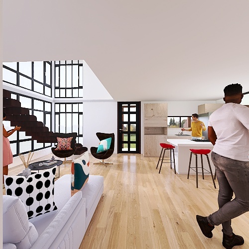 Sala-cocina-comedor 3d design renderings