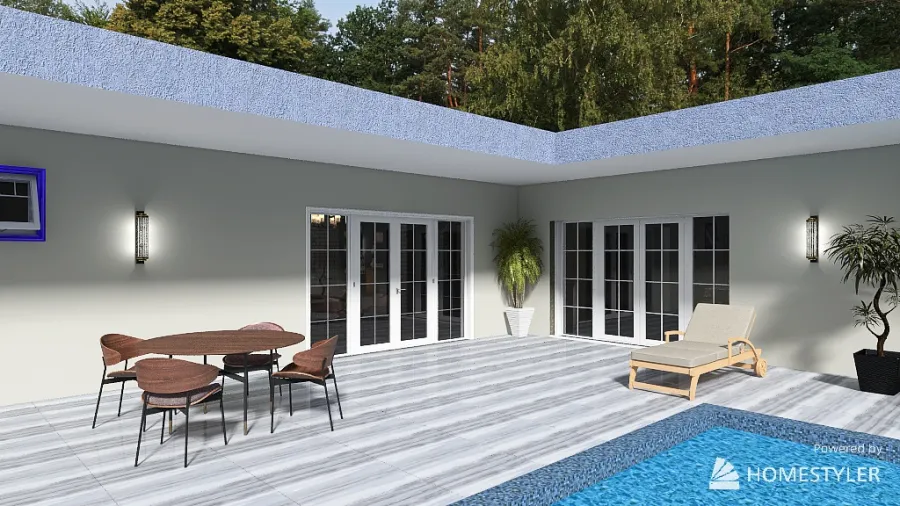House with a pool 3d design renderings