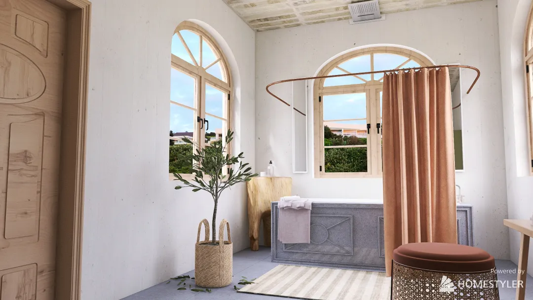 Scandinavian Bohemian Bathroom 3d design renderings