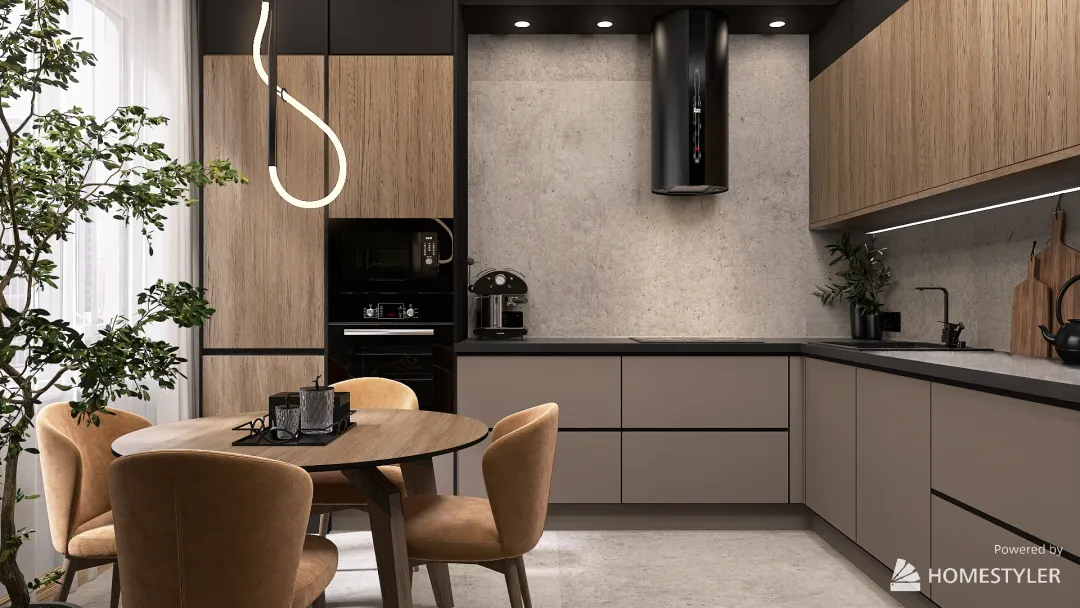 Кухня бетон и дерево 3d design renderings
