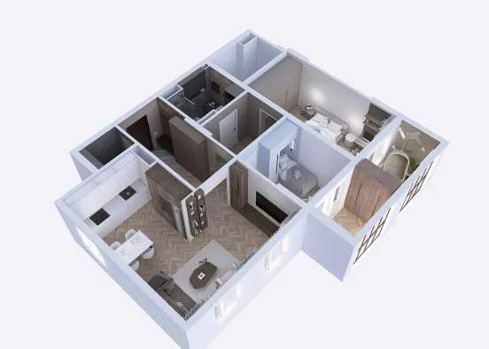 Современный дизайн 2 комнатной квартиры Design Rendering
