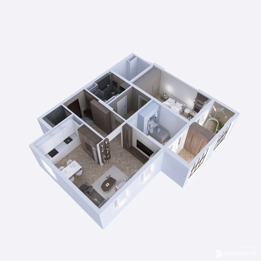 Современный дизайн 2 комнатной квартиры 3d design renderings