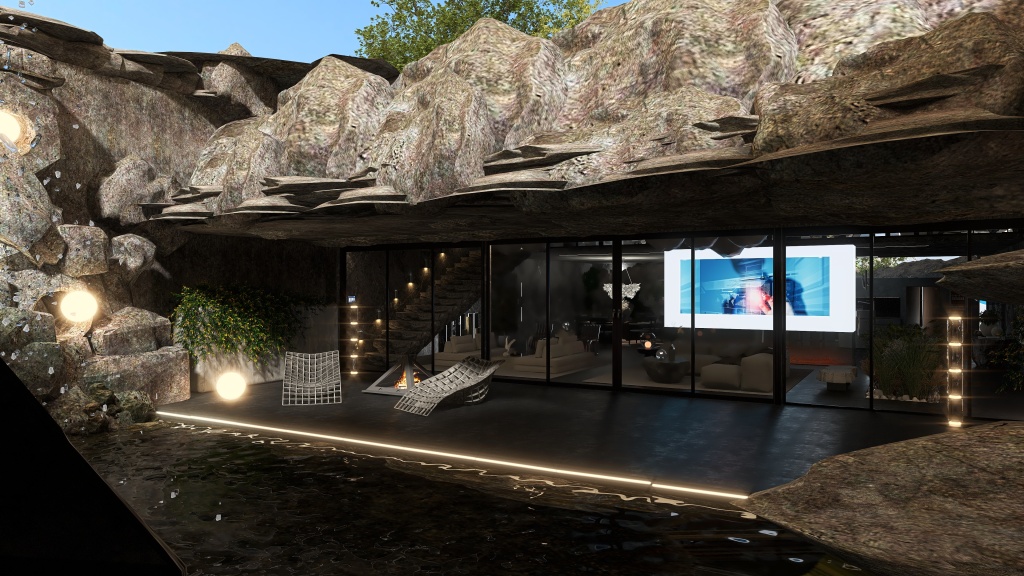Entry Lounge/Waterfalls 3d design renderings