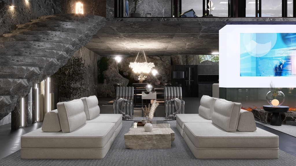 Entry Lounge/Waterfalls 3d design renderings